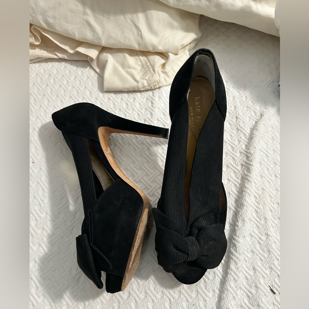 Kate Spade Black Peep-Toe Heels with Bow - Picture 2 of 9